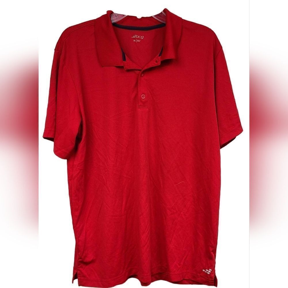 BCG Men's XL Coaches Polo Shirt Solid Red Work School Uniform Activewear UPF Tee
